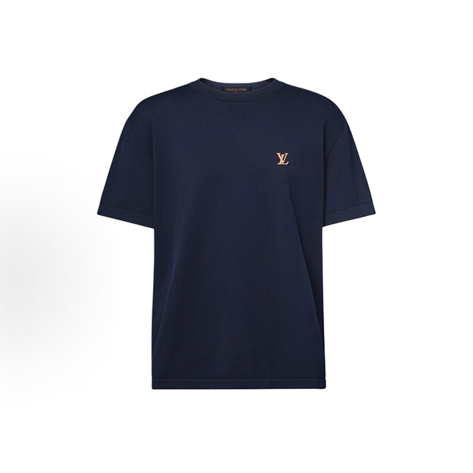 louis vuitton leather lv badge knit short sleeve t-shirt